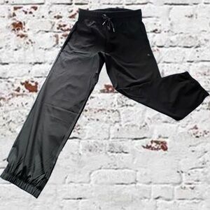 Apana Black Stretch Elastic Drawstring Waist Cuff Pants Pockets Sz Lg, 27”Inseam